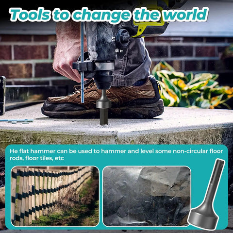 Go To SDS Plus Ground Rod Driver Set in action with SDS-Plus rotary hammer driving 5/8-inch ground rod into concrete outdoors