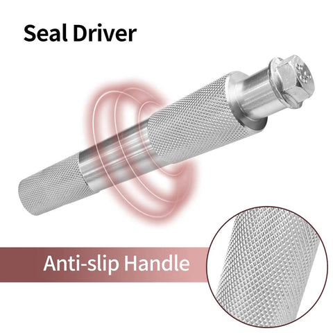 Steel seal driver with anti-slip handle from 10 Piece Bearing Press Kit With Universal Bearing Race And Seal Driver Set Including 9 Adapters