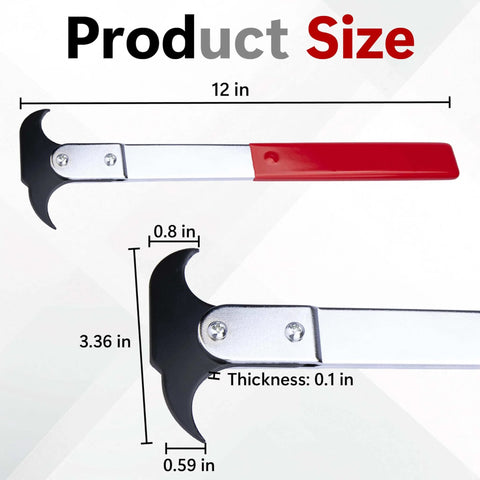 Seal Puller Tool, Oil Seal Removal Tool with Dual Hook, size dimensions, showing red handle and metal hook details.