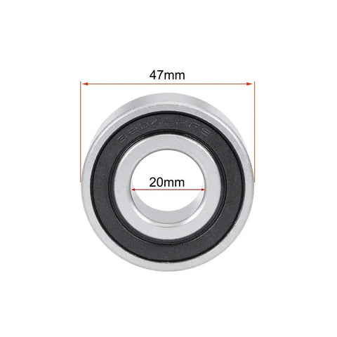 Front view of sealed angular contact ball bearing 20x47x20.6mm designed for general use, showing dimensions on rotating shafts.