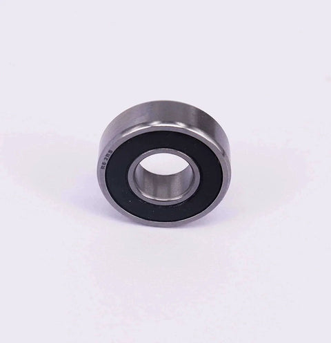 Close-up of a single 10 Sealed Bearing R6-2RS 3/8''x 7/8''x 9/32'' Miniature Ball Bearing showing chrome-plated steel and rubber seal.