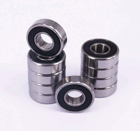 10 Sealed Bearing R6-2RS 3/8''x 7/8''x 9/32'' Miniature Ball Bearings stacked, chrome-plated with double-rubber seals