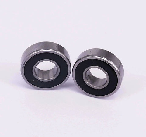 Two 10 Sealed Bearing R6-2RS 3/8''x 7/8''x 9/32'' Miniature Ball Bearings with black seals and chrome finish