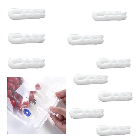 10 Pack Sealing Clip Zipper With Sliding Grip Airtight Vacuum Storage Bags Seals For Fresh Food Space Saver, white clips and bag
