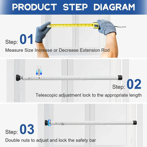Adjustable Sliding Glass Door Security Bar With Rubber Tips Fits Seventeen Point Seven To Fifty Point Five Inches White One Inch Diameter Sturdy Durable Window Safety Bar Locks For Home Apartment And Patio Prevents Forced Entry And Keeps Kids Safe installation steps