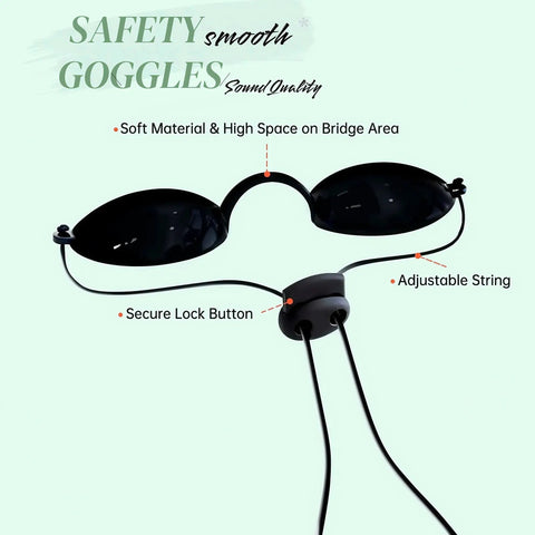 See Through Safety Goggles Pack Of 2 For Tanning And Eye Protection With Cases, black goggles with adjustable string and lock button.
