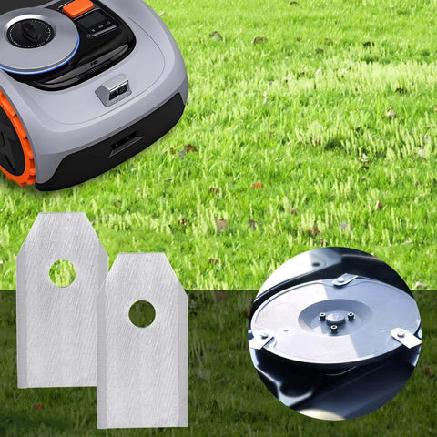Lyreh 36pcs Replacement Blades for Segway Navimow robotic lawn mower on grass, showing stainless steel blades and installation.