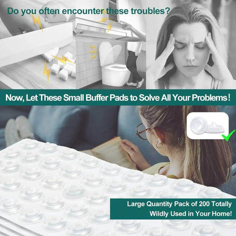 Image showing a 200 Pack Self Adhesive Cabinet Door Bumpers Pads Clear Soft Rubber Circular Dots For Cupboards Drawers Tables Laptop Lids Sound Dampening Anti Slip Easy Peel And Install.