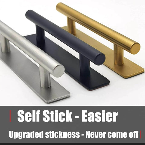 5 Inch Self Adhesive Cabinet Handles Set Of 4 No Drill Door Pulls Modern Stainless Steel Gold Finish