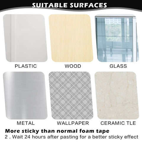 Image showing suitable surfaces for 2 Pack Self Adhesive Cabinet Handles And Drawer Pulls, including plastic, wood, glass, metal, wallpaper, and ceramic tile.