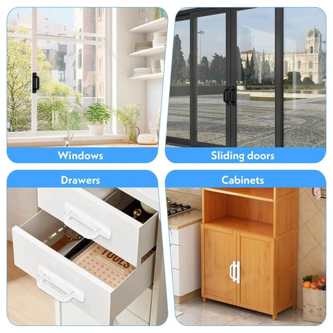 4 Pack Stick On Cabinet Handles Self Adhesive No Drill Door Pulls in use on windows, sliding doors, drawers, and cabinets.