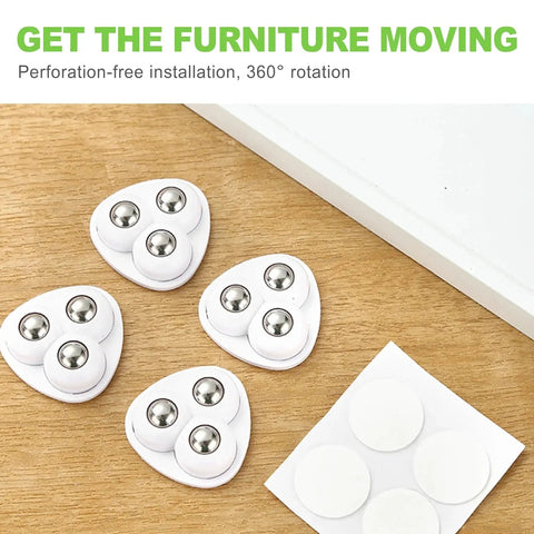 8 Pieces Self Adhesive Caster Wheels For Kitchen Appliances And Small Furniture, 360 Degree Swivel Universal Mini Rollers shown on wood surface.