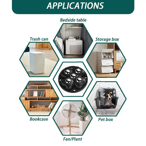 Applications of Self Adhesive Caster Wheels With 360 Degree Swivel for furniture, appliances, and storage solutions in various settings.