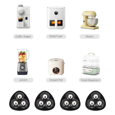 Image of various kitchen appliances and black self-adhesive caster wheels with 16 Pcs Self Adhesive Caster Wheels For Countertops And Small Appliances