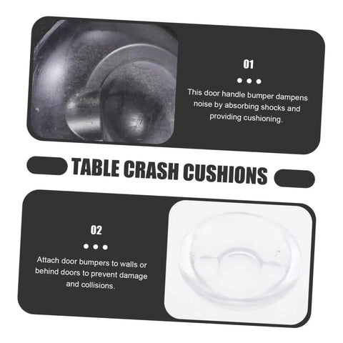 Image of transparent self-adhesive door bumper from Six Piece Self Adhesive Door Bumper Set Quietly Absorbs Impact To Protect Walls And Doors Reduces Slams And Provides Noiseless Reusable Wall Protector Pads For A Safer Damage Free Home, with textual information on cushioning and damage prevention features.