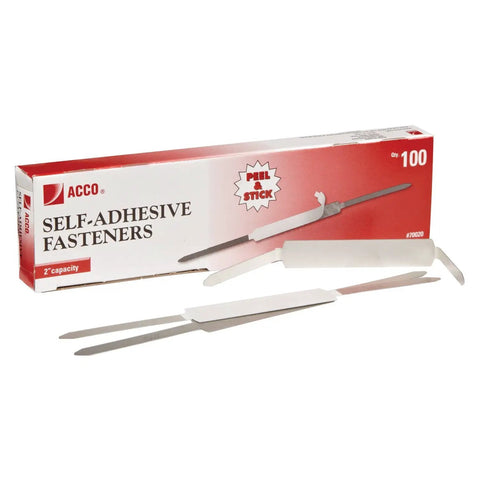 Self-Adhesive File Fasteners For Inside Folders By GBC, 2 Inch Capacity Budget-Friendly Pack With 100 Fasteners, tin-plated steel