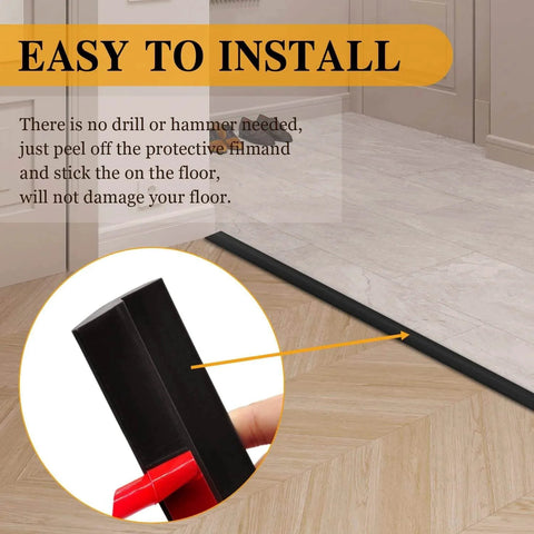 Carpet & Floor Edging Trim Strip,Self Adhesive-PVC Floor Transition Strip in black, installed on tile and wood floor edge