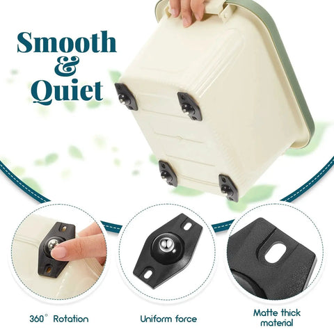 Eight Pcs Self Adhesive Mini Caster Wheels With 360 Degree Swivel And Ball Bearings installed on storage bin