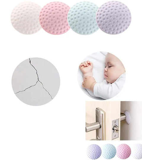 Self Adhesive Rubber Door Buffer 12 Pcs Set Silencer Cushions Wall Protectors in pastel colors showing installation on door handle.