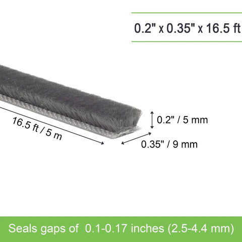 YOCCEK self-adhesive weather stripping seal, gray brush seal for doors and windows, 0.2 in x 0.35 in x 16.5 ft