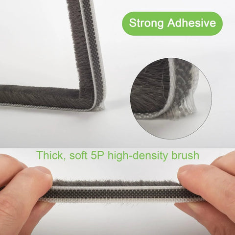 YOCCEK gray self-adhesive weather stripping seal with dense brush for doors and windows, 0.2 in x 0.35 in x 16.5 ft