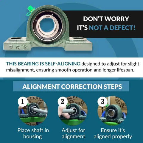 Self Aligning Pillow Block Bearing Set 4 Pack UCP20412 with alignment correction steps for industrial equipment by PGN