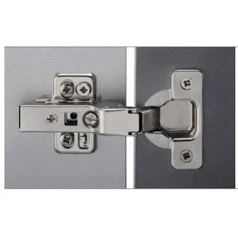 ✝️ 1-Pack 9 mm 110 deg Half Overlay Expando Crank Arm Hinge - Self Close 110° installed on a cabinet door