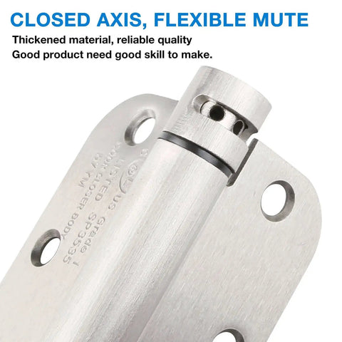 Close-up of Self Closing Door Hinges 3.5 Inch Heavy Duty Satin Nickel Finish Built To Last With 5/8 Inch Radius, highlighting axis.