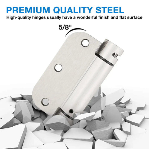 Self Closing Door Hinges 3.5 Inch Heavy Duty Satin Nickel Finish Built To Last With 5/8 Inch Radius on cracked surface