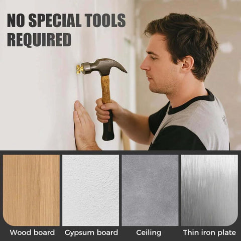 Man using hammer to install 2025 Upgraded Direct Insertion Expansion Screw, Self Drilling Drywall Anchors with Screws Kit, no tools needed