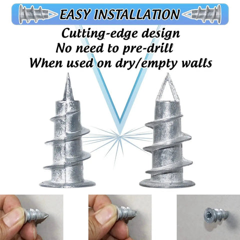 Self Drilling Drywall Anchor Kit With Screws For Drywall Plaster And Sheetrock, 25 Zinc Wall Anchors Close-Up Installation Tips