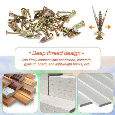 Self Drilling Drywall Anchors and Screws Kit, Heavy Duty Steel Wall Anchors with deep thread for concrete, gypsum, and bricks