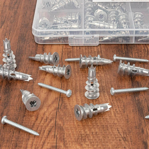 116 pcs self drilling drywall anchors and screws kit with 58 zinc alloy sheetrock anchors and 58 #6 x 1-1/4 inch screws