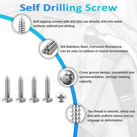 100 Pcs #10 x 1 Inch Pan Head Wood Screws Made from 304 Stainless Steel Featuring Self Tapping Coarse Threads and Sharp Point for Fast Installation.