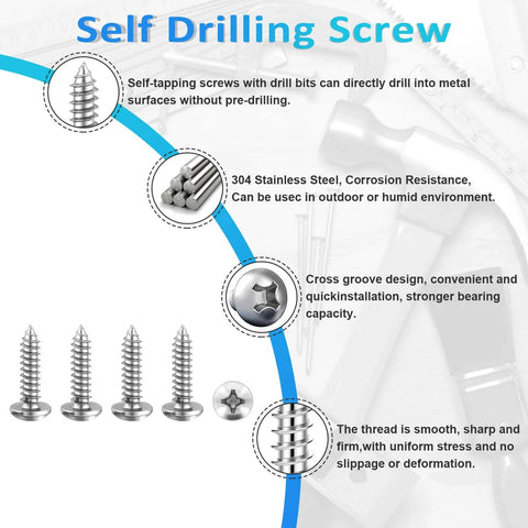 100 Pcs #6 x 1/2 Inch Pan Head Wood Screws Made from 304 Stainless Steel featuring self tapping threads and sharp point.