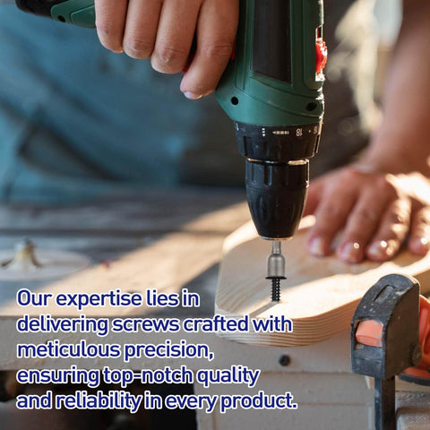 Person using drill with #14 x 1 Inch Hex Washer Head Self Tapping Screws Made from 410 Stainless Steel with Black Finish for wood fastening