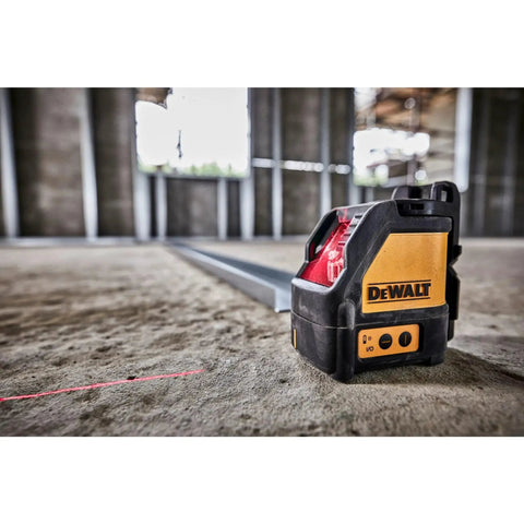 Compact Self Leveling Red Cross Line Laser Delivers Fast, Precise Layout For Walls, Cabinets, Tile, And Fixtures With A 165 Ft Range Using A Detector, IP54 Protection, And 1/8 In Accuracy At 30 Ft For Reliable Performance On Busy Construction Sites on concrete floor