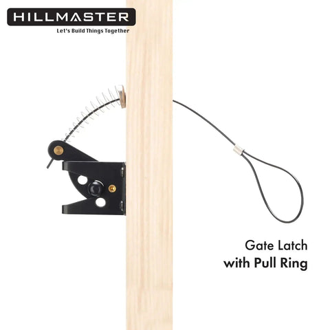 Self Locking Gate Latch For Wooden Fences, Heavy Duty Gravity Lever With Steel Spring And Cable Pull, Black Finish, side view