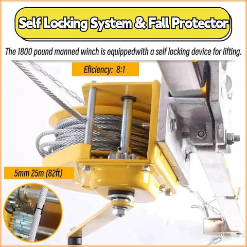Close-up view of self-locking winch system from Heavy Duty Confined Space Rescue Tripod Kit With Fall Arrester Self Locking Winch And Safety Harness Emergency Rescue System For Pipe Repair And Sewer Cleaning 10M Fall Arrestor 1800Lbs Capacity
