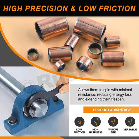50Pcs Five Sizes Sleeve Bearings Self Lubricating Plain Bearings Oil Free Bushings for machinery parts, various sizes displayed