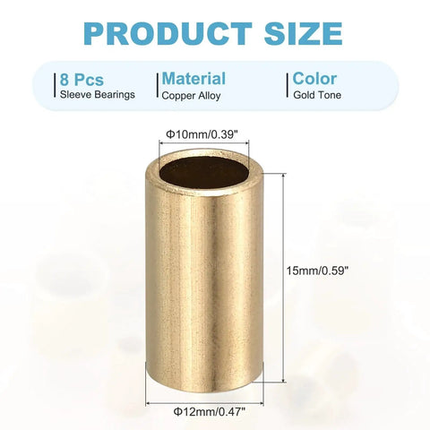 Pack Of 8 Self Lubricating Cast Brass Sleeve Bearings With 10mm Bore 12mm Outer Diameter And 15mm Length For Smooth Sliding Movements