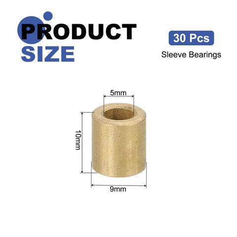Diagram of 30 Pcs Self Lubricating Sintered Bronze Sleeve Bearings 5mm Bore 9mm OD 10mm Length showcasing dimensions