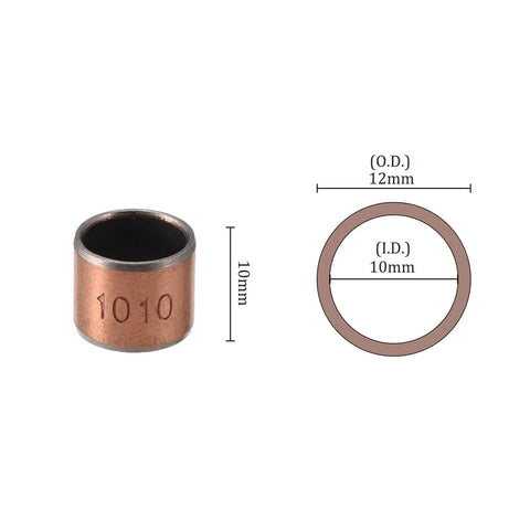 10 Pcs 1010 Sleeve Bearings Self Lubricating Wrapped Oilless Plain Bearings 10mm Bore 12mm Outside Diameter 10mm Length