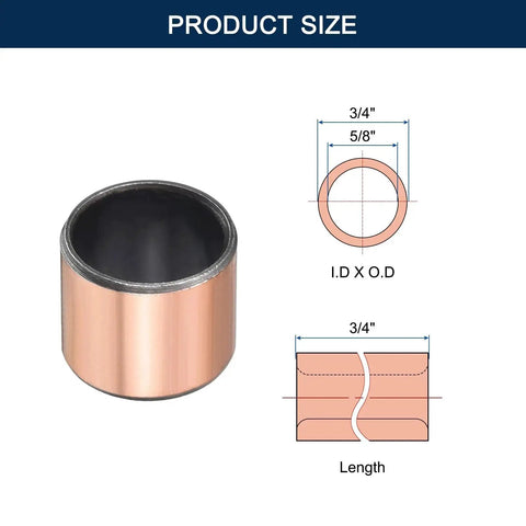 Self Lubricating Sleeve Bearing Five Eighth Inch Bore Three Quarter Inch Outer Diameter Three Quarter Inch Length Oilless Bronze Coated Carbon Steel Plain Bearings Two Pack High Strength Durable Compact Bearing Solution diagram