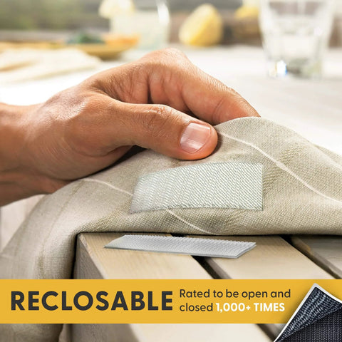 Close-up of fabric with Clear 10Ft Indoor Outdoor Adhesive Mounting Tape With Self Mating Reclosable Fasteners No Drilling Required Cut To Size