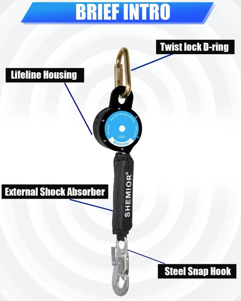 11 Foot Web Self Retracting Lifeline With No Tangle Lightweight Housing SRL External Shock Absorber close-up showing components
