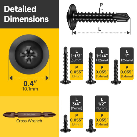 Self Tapping Screws Assortment Kit For Metal Size 8 dimensions with truss head and length details in 410 stainless steel.