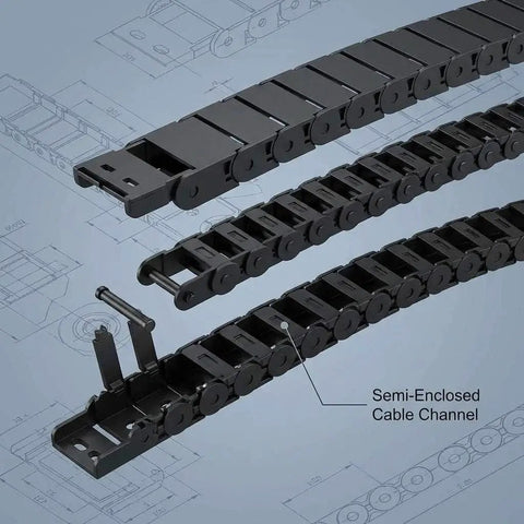 Semi Enclosed Cable Drag Chain Wire Carrier 2 Pack Reinforced Plastic 1 Meter Length Inner 18x50 mm Outer 23x58 mm Bend Radius 28 mm