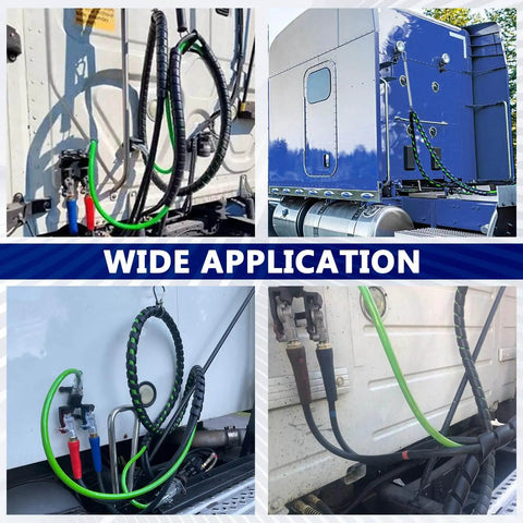 Fifteen Foot Air Line Hose Assembly With One Half Inch NPT Swivel Fittings Heavy Duty Power Hose Set installed on semi trucks