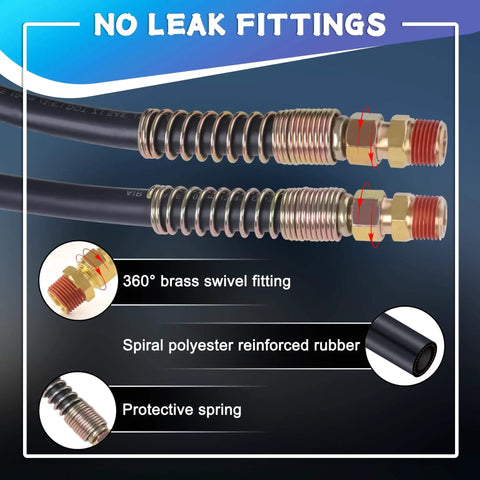 Close-up of 12 Ft 3 In 1 Semi Truck Air Lines Kit with brass swivel fittings and reinforced rubber, highlighting no leak feature.